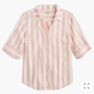 Short-sleeve button-up shirt in wide pink stripe